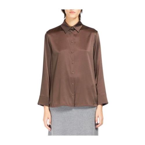 Max Mara Silk Stretch Skjorta Elegant Stil Brown, Dam