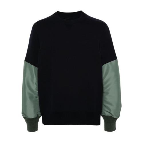 Sacai Blå Crew Neck Tröja Panel Design Blue, Herr