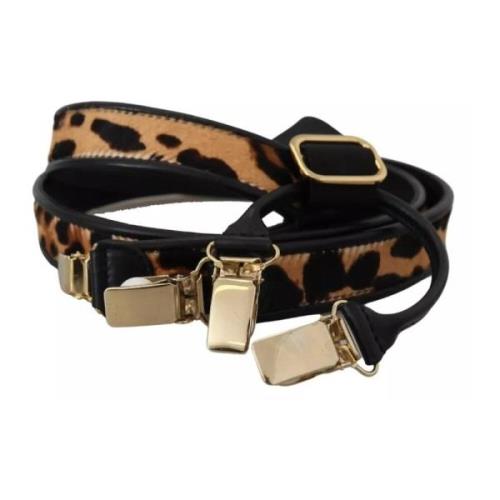 Dolce & Gabbana Leopard Print Leather Suspender with Gold Clips Brown,...