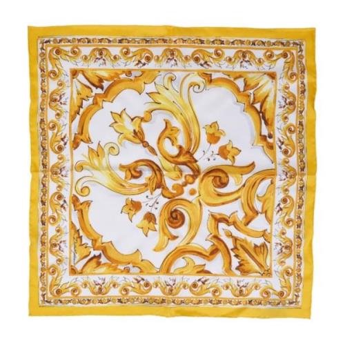 Dolce & Gabbana Sidenscarf med majolicaprint i gult Yellow, Dam