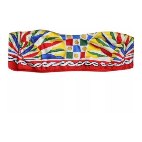 Dolce & Gabbana Carretto Print Bandeau Bikini Top Multicolor, Dam