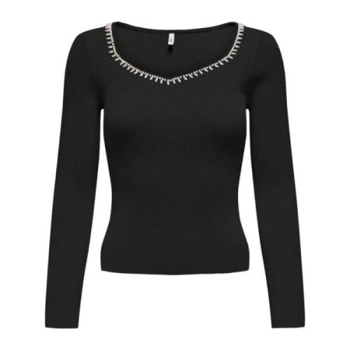 Only Svart Stickad Sweetheart Halsringning Sweater Black, Dam