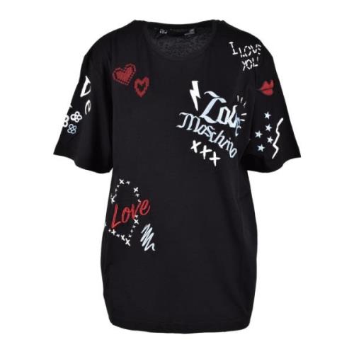 Love Moschino Svart Tryckt T-shirt Kort Ärm Black, Dam