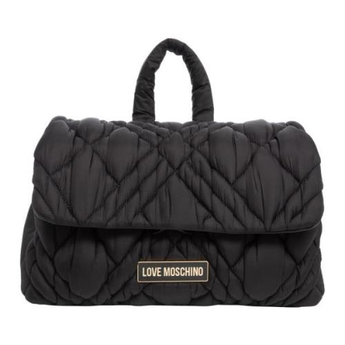 Love Moschino Stilig Puff Ryggsäck med Magnetlås Black, Dam