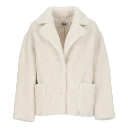 Betta Corradi Ivory Faux Fur Peak Lapel Coat Beige, Dam