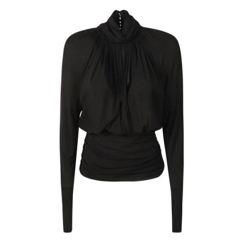 Saint Laurent Chic Draperad Hög Hals Topp Black, Dam