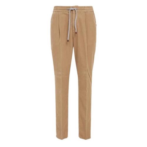 Brunello Cucinelli Sammet Randig Dragsko Byxor Beige, Herr