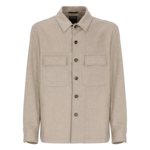 Ermenegildo Zegna Beige Cashmere Overshirt med Krage Beige, Herr