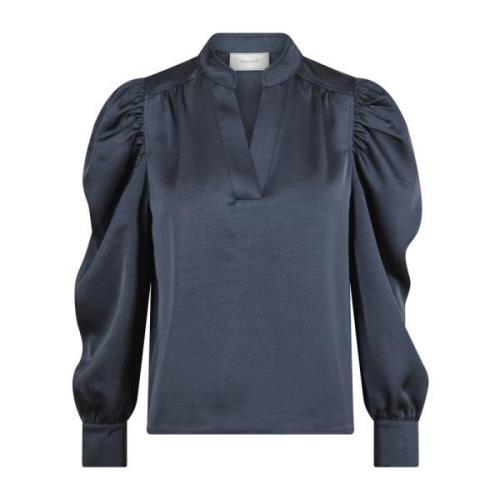 Neo Noir Midnight Blue Sateen Blouse Rosslyn Stil Blue, Dam