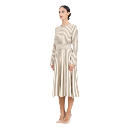 Akep Randig Midi Klänning Vit Beige Beige, Dam