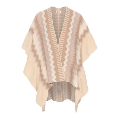 Cream Geometrisk Stickad Cape i Portabella Jaquard Multicolor, Dam