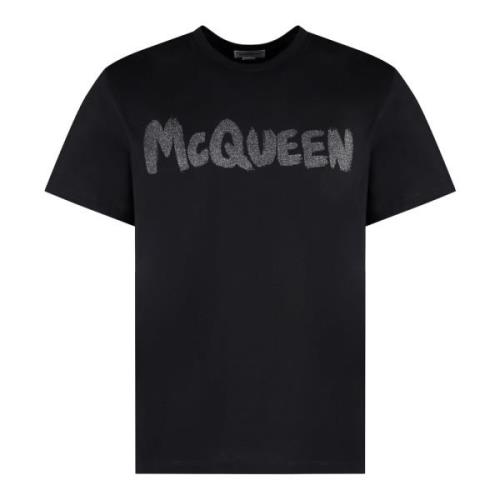 Alexander McQueen Ribbad Bomull Crew-Neck T-shirt Black, Herr