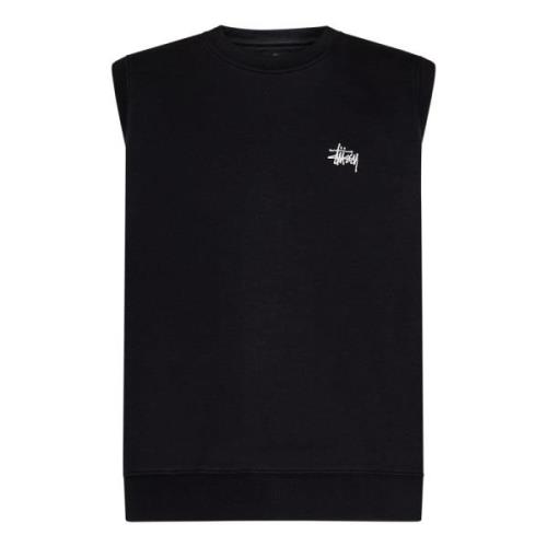 Stüssy Svart Ärmlös Bomulls Jacka med Logotyp Black, Herr