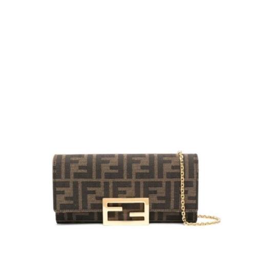 Fendi Canvas FF-logo Print Foldover Korthållare Brown, Dam