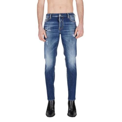 Dsquared2 Stretch bomull regular-waisted jeans med logo Blue, Herr