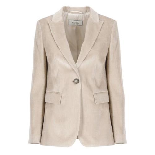 Peserico Beige Blazer med Peak Revers Beige, Dam