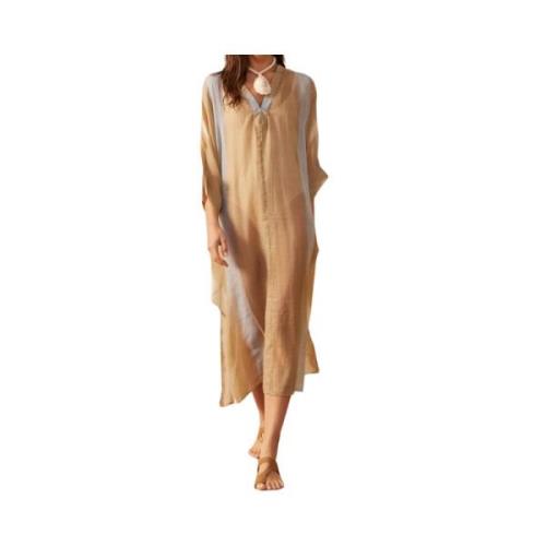 Mare Di Latte Öken Sand Kaftan Klänning Korta ärmar Beige, Dam