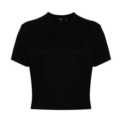 Theory Svart Merinoull T-shirt Rund Hals Black, Dam