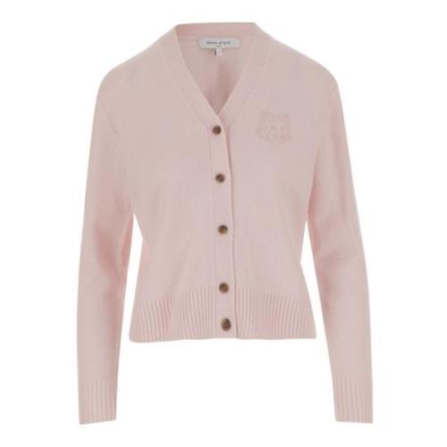 Maison Kitsuné Rävbroderad Ull Kashmir Kofta Pink, Dam