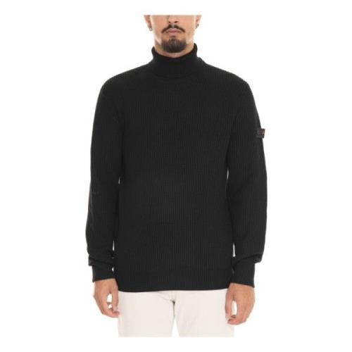 Peuterey Räfflad Turtleneck Pullover med Armsymbol Black, Herr