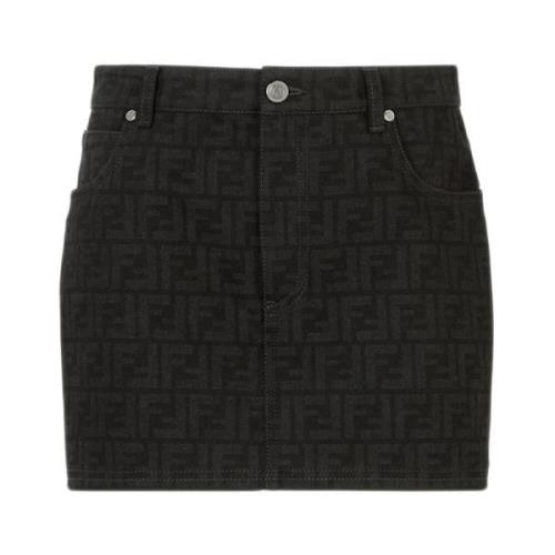 Fendi Svart Denim Minikjol med FF-motiv Black, Dam