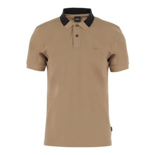 Hugo Boss Logo Bomull Polo Skjorta Beige Svart Beige, Herr