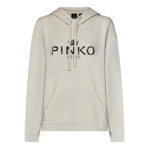 Pinko Beige Vintage Bomull Huvtröja Sweatshirt Beige, Dam