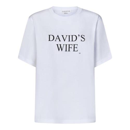 Victoria Beckham Vit T-shirt med 'Davids Fru' Slogan White, Dam