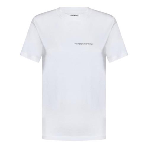 Victoria Beckham Elegant Vit T-shirt med Svart Logotyp White, Dam