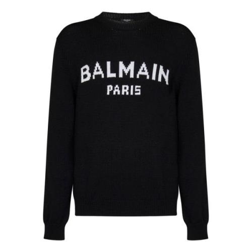 Balmain Svart Crew Neck Sweater Aw24 Black, Herr