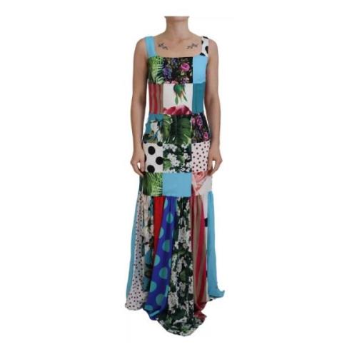 Dolce & Gabbana Patchwork Silke Maxi Sheath Klänning Multicolor, Dam