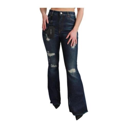 Dolce & Gabbana Retro Flared Blå Denim Jeans Blue, Dam