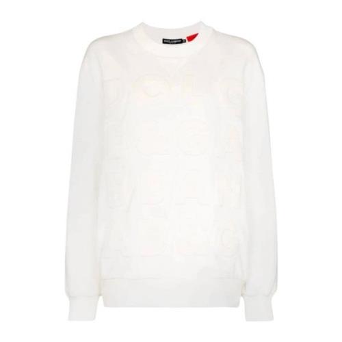 Dolce & Gabbana Vit Bomull Crewneck Sweatshirt Präglat Mönster White, ...