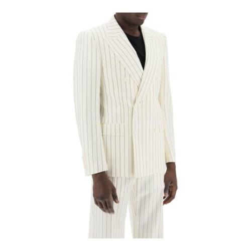 Dolce & Gabbana Klassisk Dubbelknäppt Pinstripe Jacka White, Herr