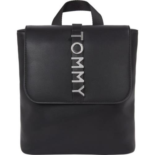 Tommy Jeans Svart Elegant Metalllogotyp Ryggsäck Black, Dam