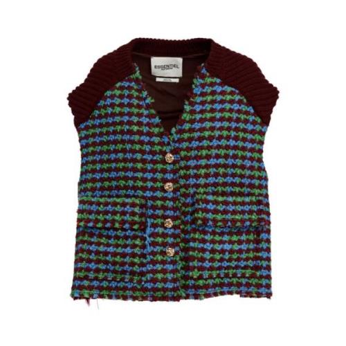 Essentiel Antwerp Bordeaux Tweed Oversized Vest Multicolor, Dam