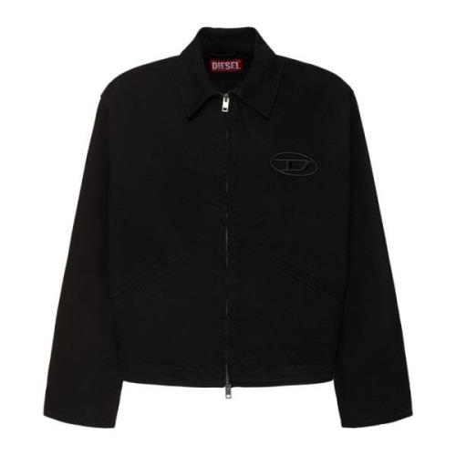 Diesel Svart denimjacka med broderad logotyp Black, Herr