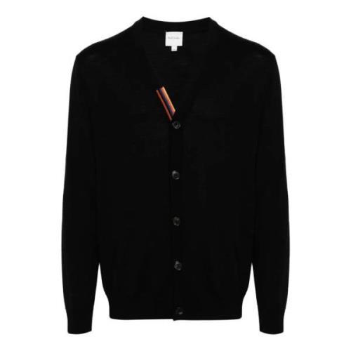 Paul Smith Artist Stripe Merino Kofta Svart Black, Herr