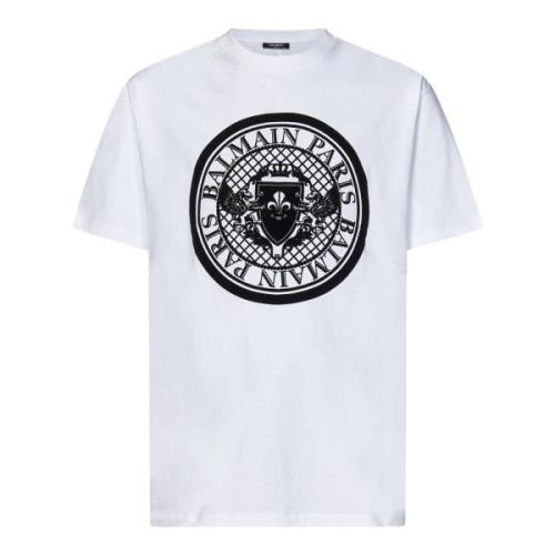 Balmain Vit Bomull Crewneck T-shirt White, Herr