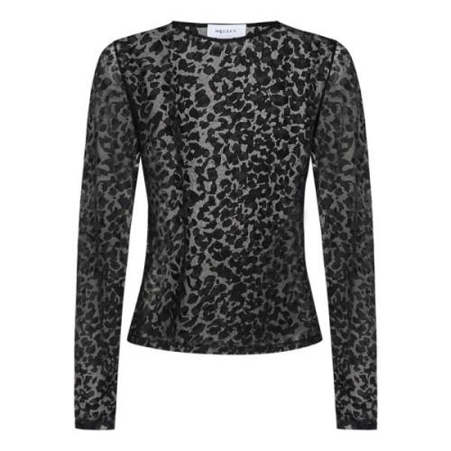 Alexander McQueen Svart Leopardmönstrad Top Aw24 Black, Dam