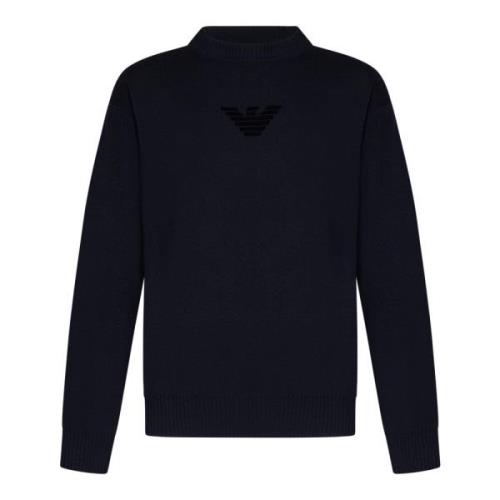 Emporio Armani Navy Blue Crewneck Sweater Aw24 Blue, Herr