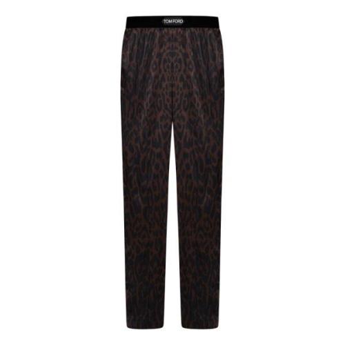 Tom Ford Lyxiga Leopardtryckta Siden Satinbyxor Brown, Herr