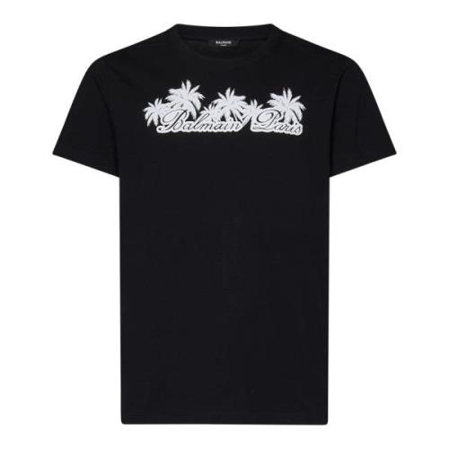 Balmain Svart Palm Tree T-shirt Black, Herr