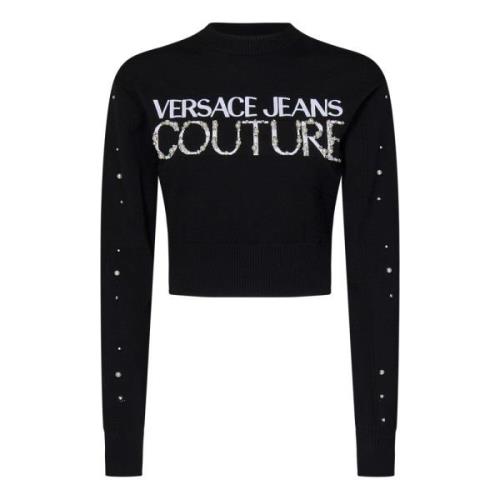 Versace Jeans Couture Svart Cropped Tröja med Broderad Logotyp Black, ...