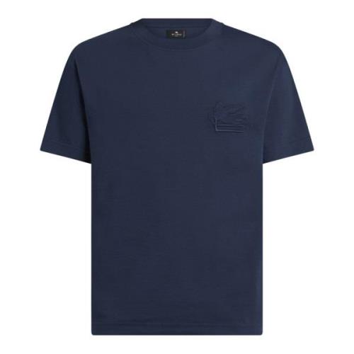 Etro Blå Bomull Jersey T-shirt med Broderad Logotyp Blue, Herr