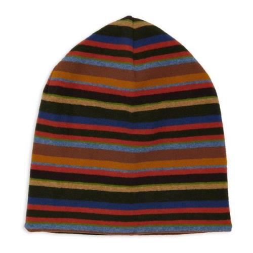 Gallo Unisex vändbar grön fleecebeanie med flerfärgade ränder Multicol...