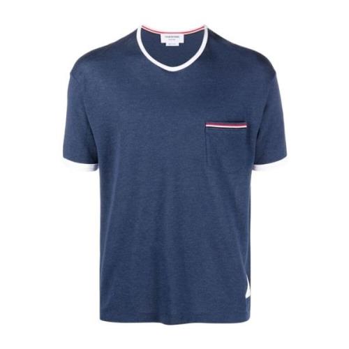 Thom Browne Blå Stripe-Trim Ficka T-shirt Blue, Herr