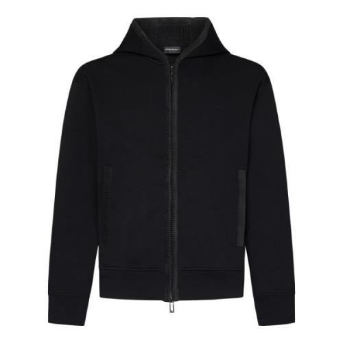 Emporio Armani Svart Zip-Up Hoodie med Corduroy Trim Black, Herr