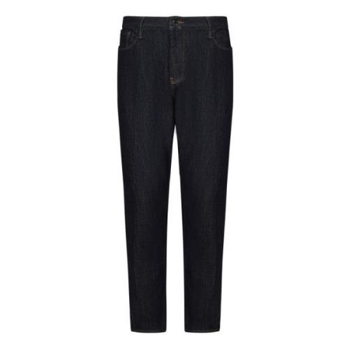 Emporio Armani Blå Slim Fit Jeans med Örnplakett Blue, Herr