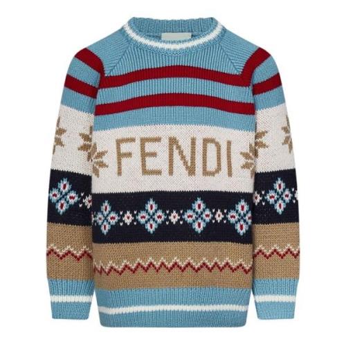 Fendi Geometrisk Jacquardmönster Crewneck Sweater Multicolor, Dam